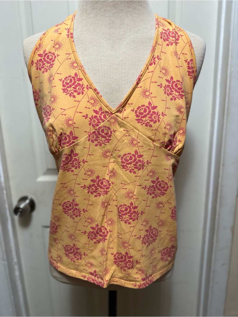 VTG Y2K Gap Stretch Floral Halter Top Yellow Pink XL